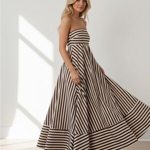 Petal & Pup Bowie Brown and White Strapless Dress